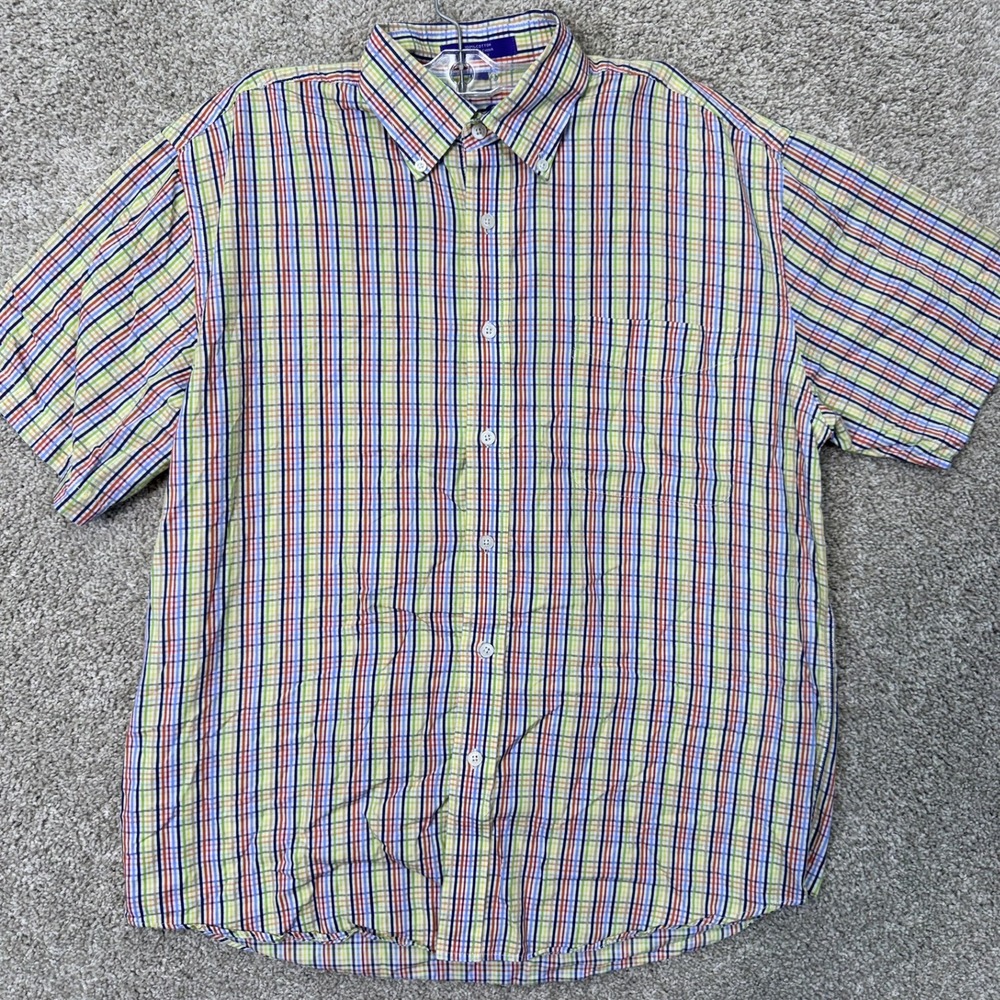 Alan Flusser Button Up Shirt Mens M Plaid Multicolor Short Sleeve Cotton EUC